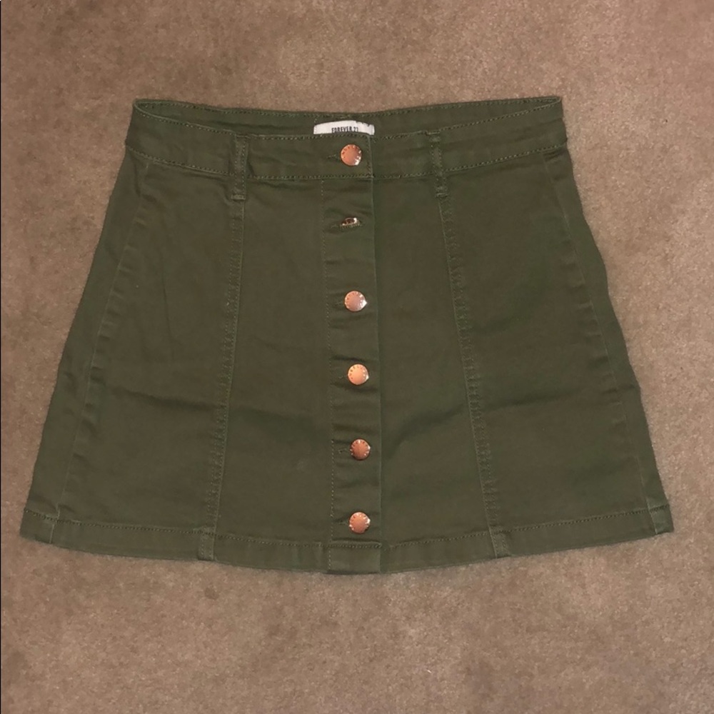 Green Forever 21 Skirt with 6 Gold Buttons